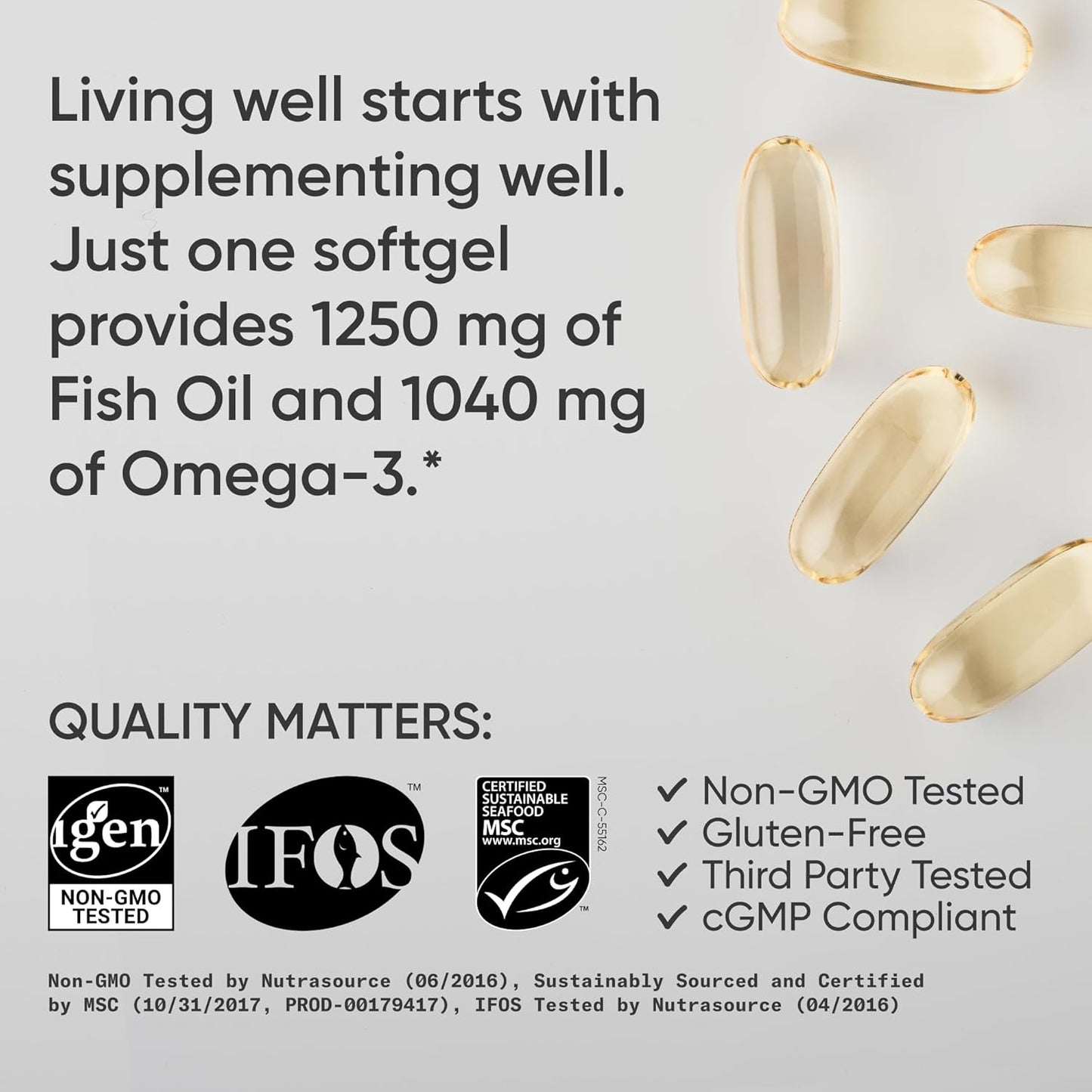 Sports Research® Omega-3 Fish Oil 1250 - Triple Strength Fish Oil Supplement