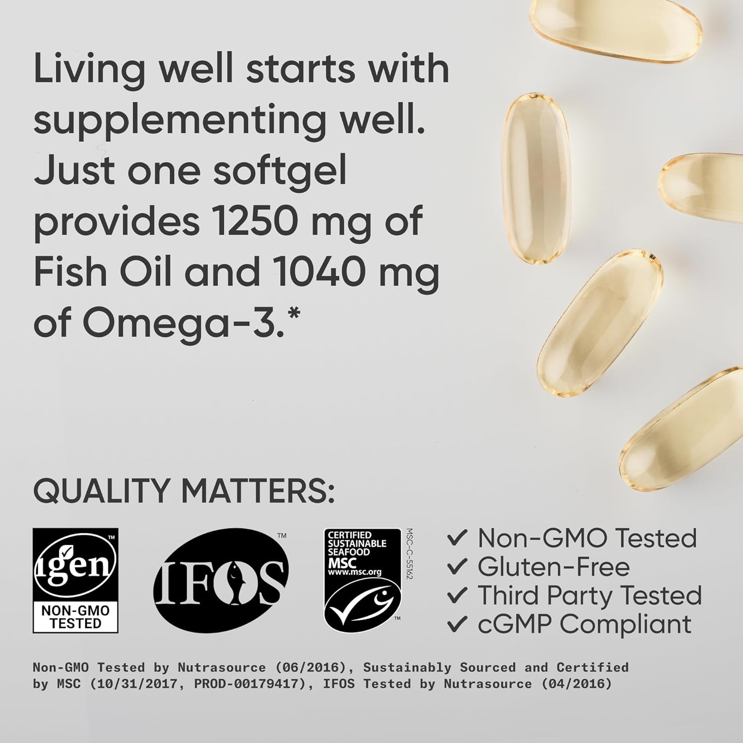 Sports Research® Omega-3 Fish Oil 1250 - Triple Strength Fish Oil Supplement