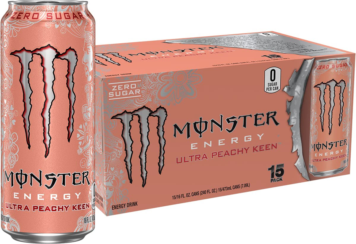 Monster Energy Ultra Peachy Keen, Sugar Free Energy Drink, 16 Oz (Pack of 15) | Pack of 15