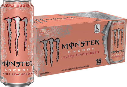 Monster Energy Ultra Peachy Keen, Sugar Free Energy Drink, 16 Oz (Pack of 15) | Pack of 15