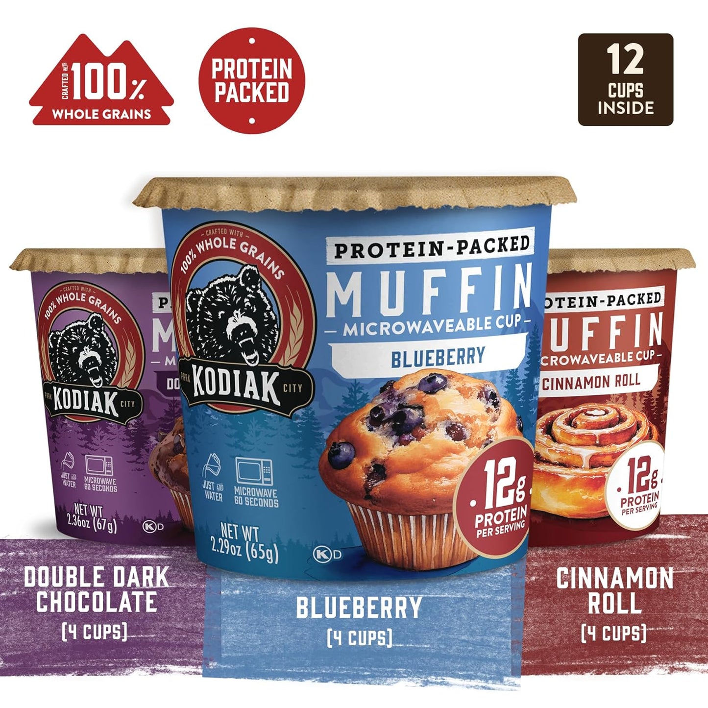 Minute Muffin Cup Variety Pack - Double Dark Chocolate, Blueberry & Cinnamon Roll (Pack of 12)