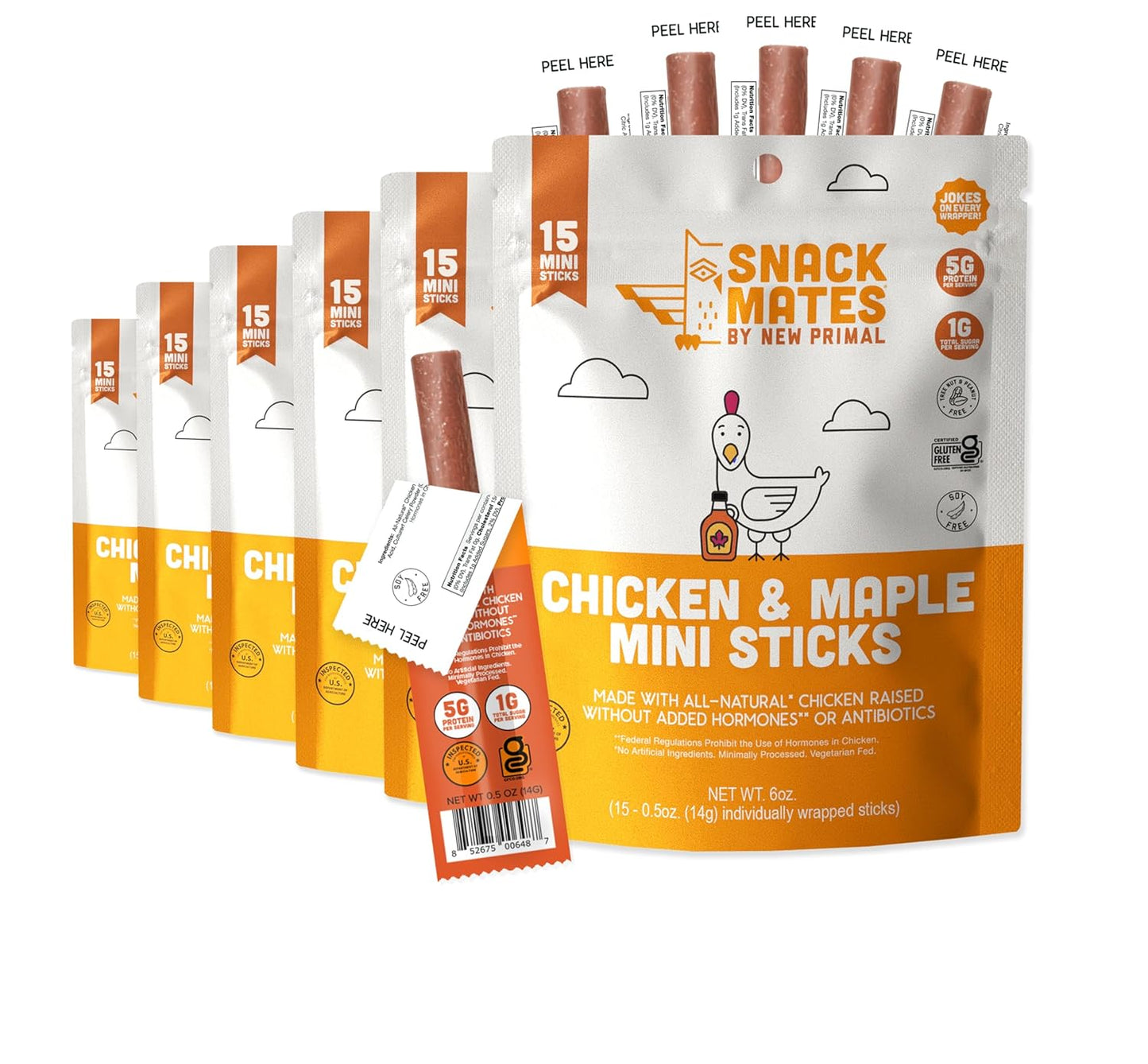 The New Primal Snack Mates Chicken & Maple Sticks, 5G Protein, 35 Calories, (Pack of 90)