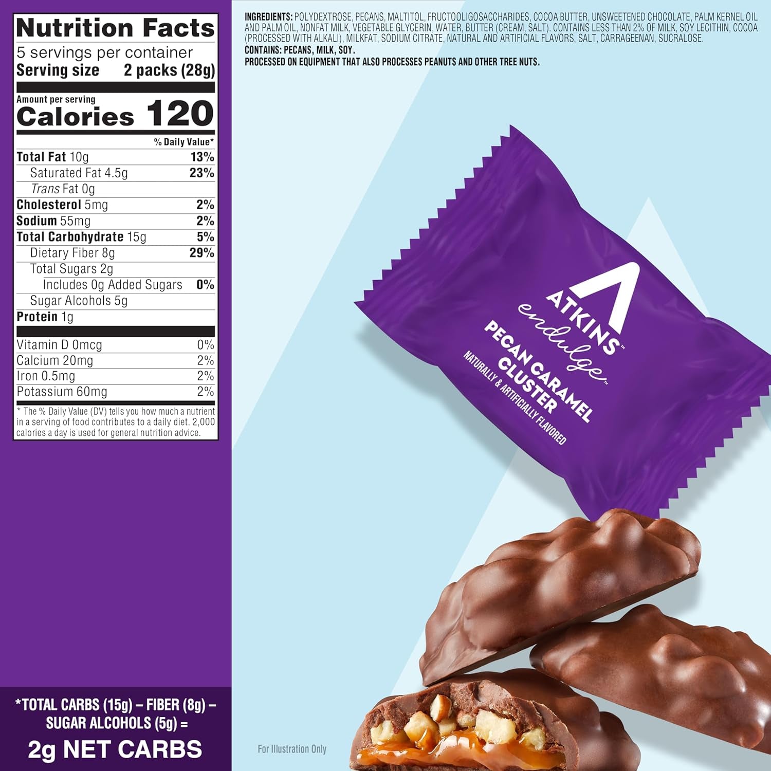 Atkins Pecan Caramel Clusters, 60 Count
