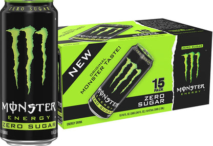 Monster Energy Zero Sugar Drink, Green, Original, 16 Ounce (Pack of 15)