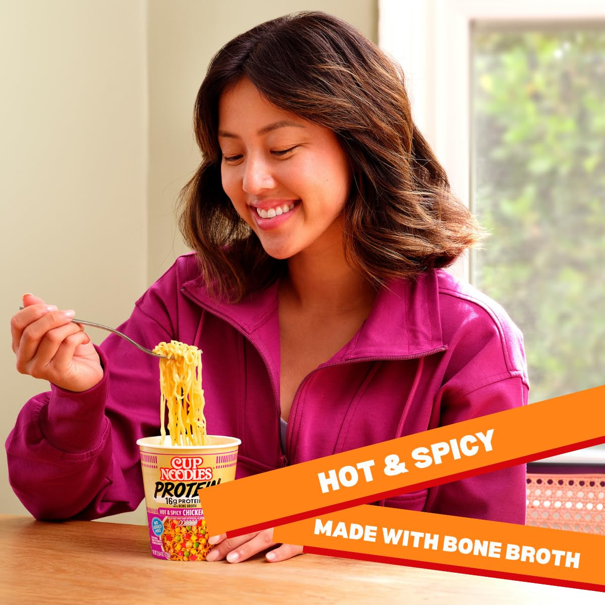 Nissin Cup Noodles Protein Ramen, Chicken Flavor Spicy Ramen with Bone Broth, 16G Protein (Pack of 6)