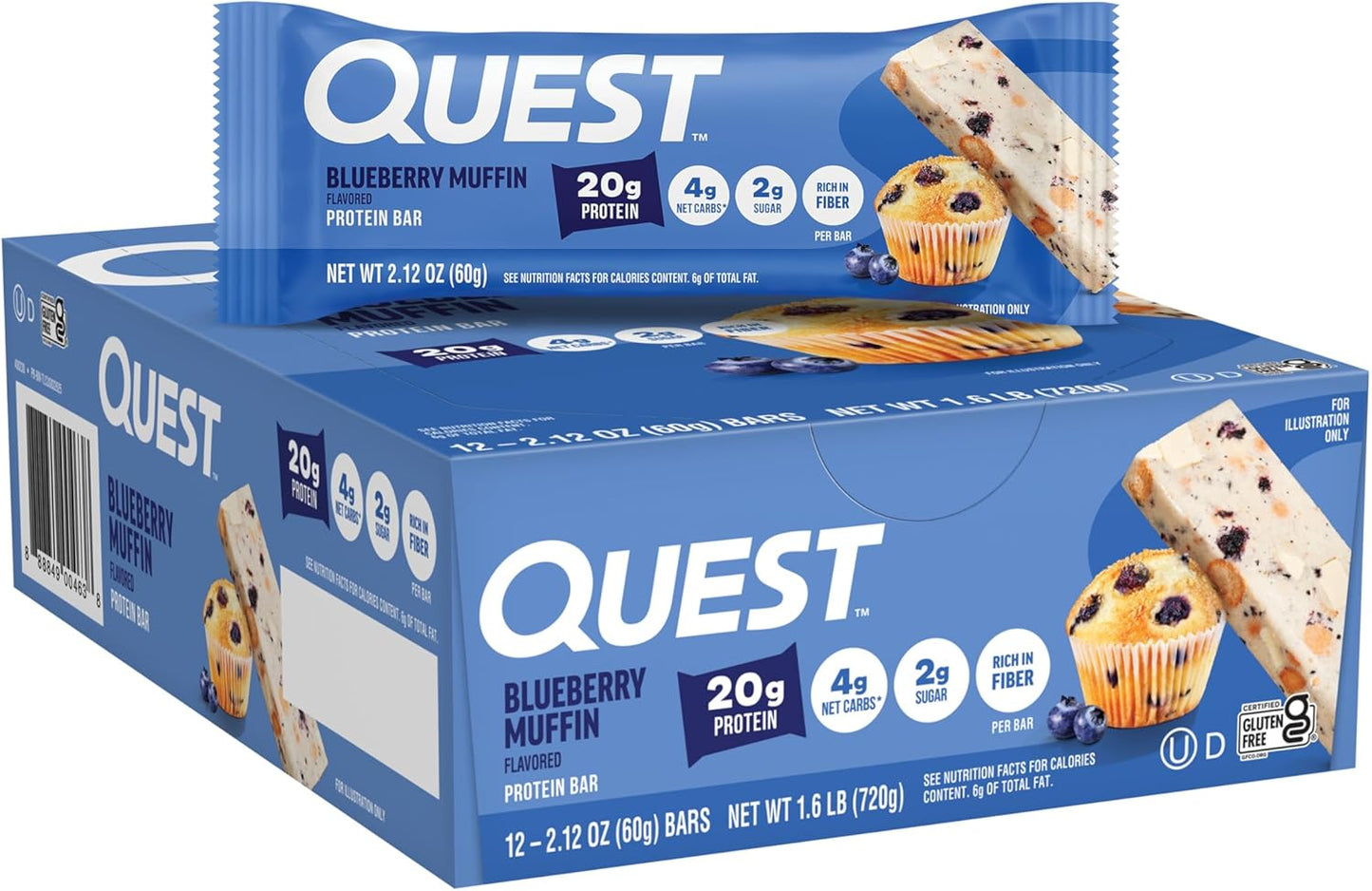 Quest Nutrition Blueberry Muffin Protein Bars, 20G Protein, 12 Count