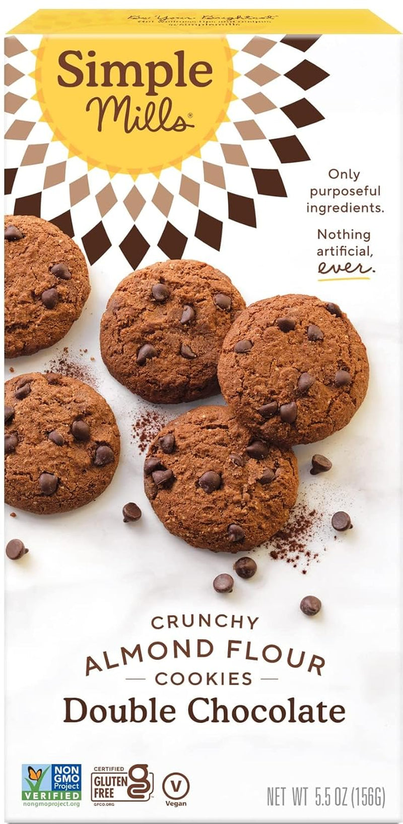 Simple Mills Almond Flour Double Chocolate Chip Cookies, Gluten Free and Delicious Crunchy Cookies