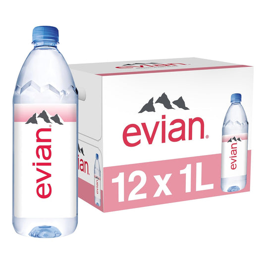 Evian Natural Spring Water, 1 L Bottle, 12 Pack