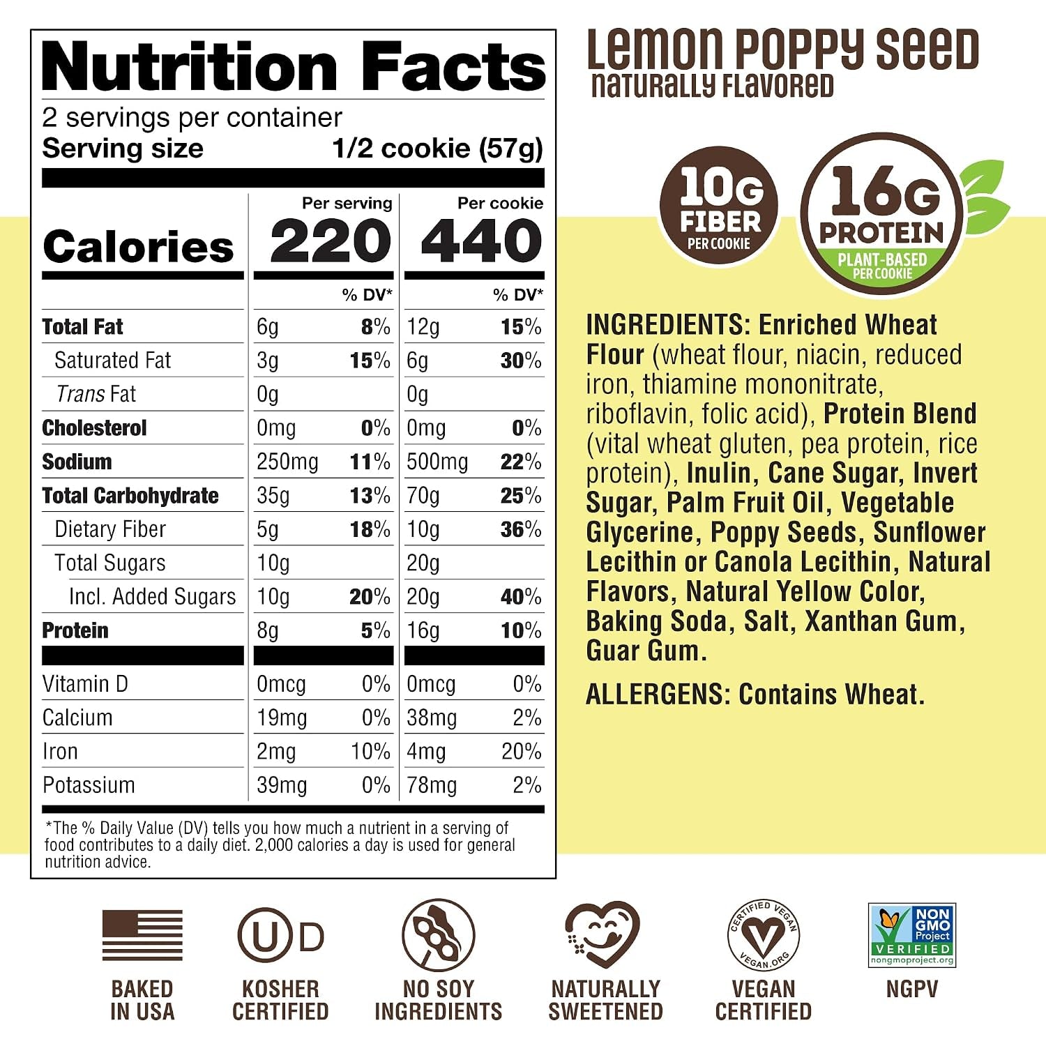 Lenny & Larry's Protein Cookie, Lemon Poppy Seed – Pack of 12