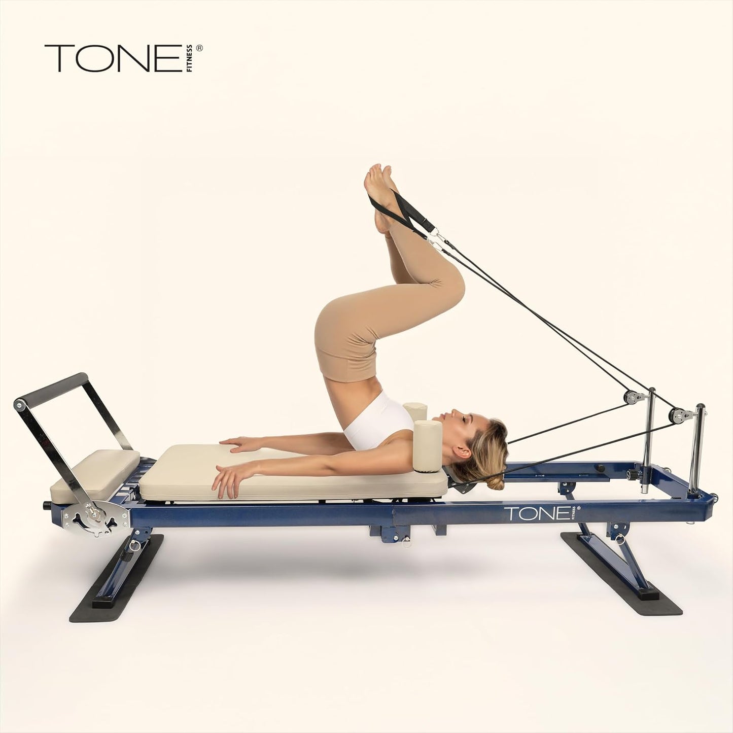 Tone Fitness Foldable Pilates Reformer – Portable Pilates Machine with Adjustable Resistance Bands