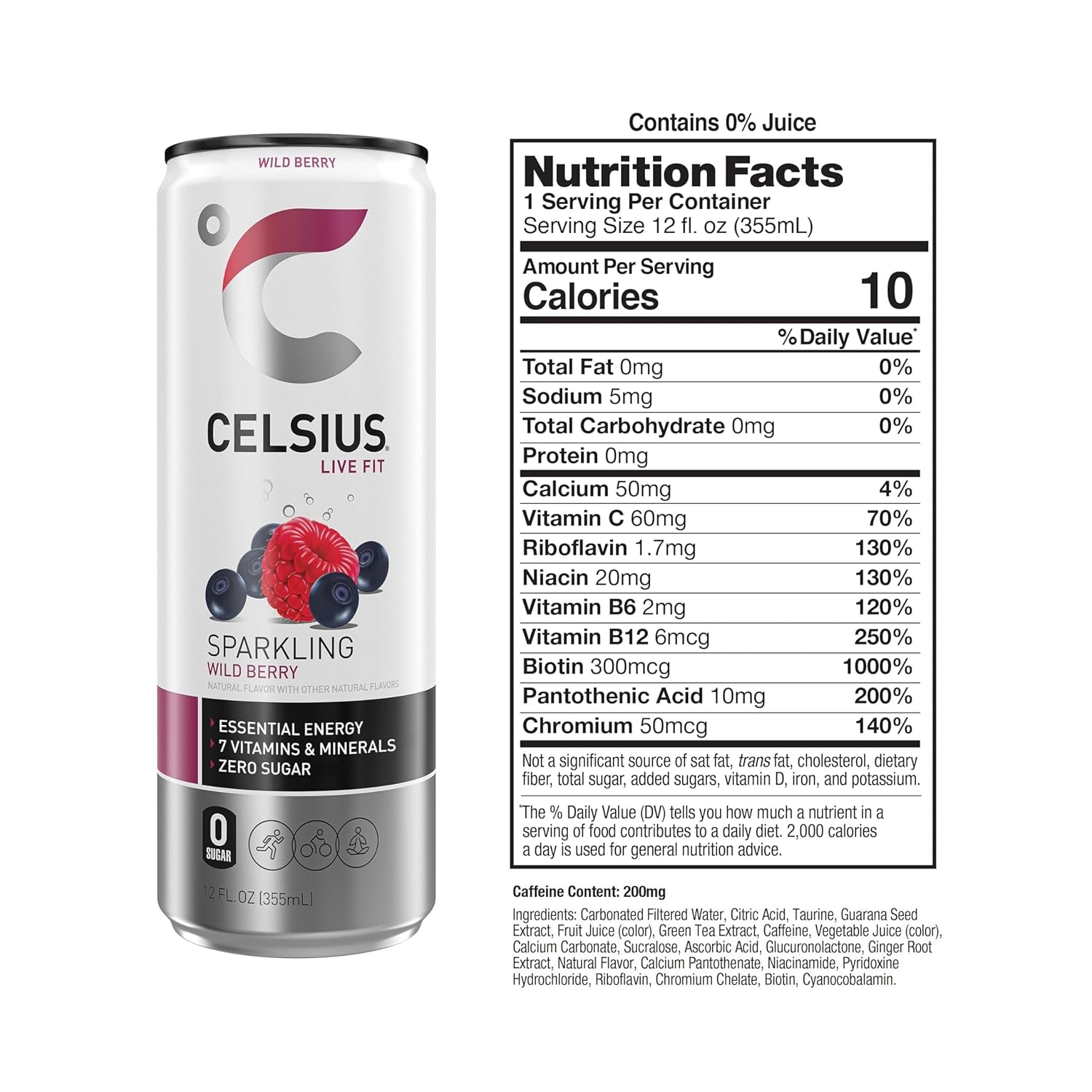 CELSIUS Sparkling Wild Berry, Sugar Free Energy Drink, 12 Fl Oz (Pack of 12)