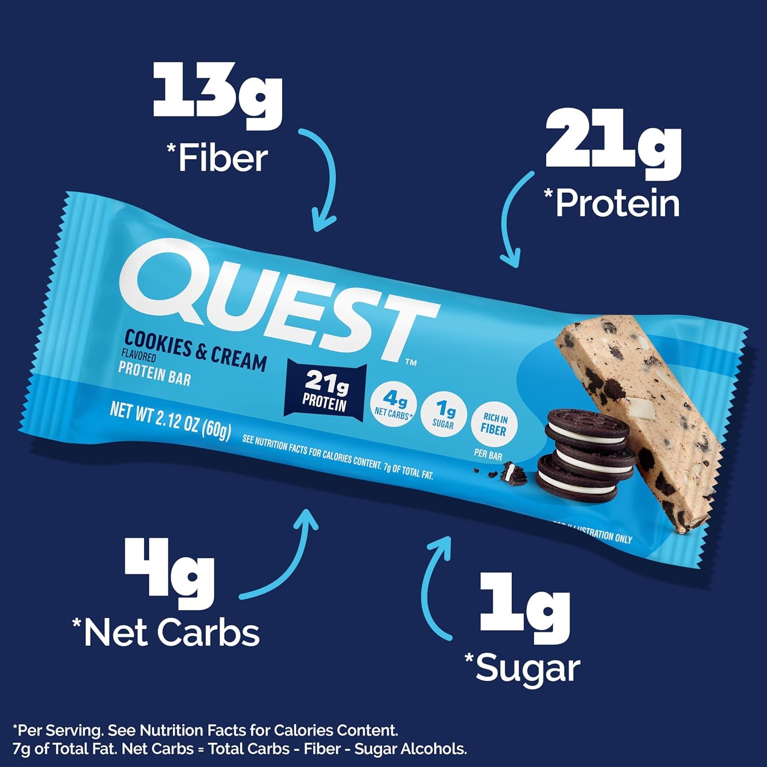 Quest Nutrition Cookies & Cream Protein Bars, 21G Protein, 12 Count