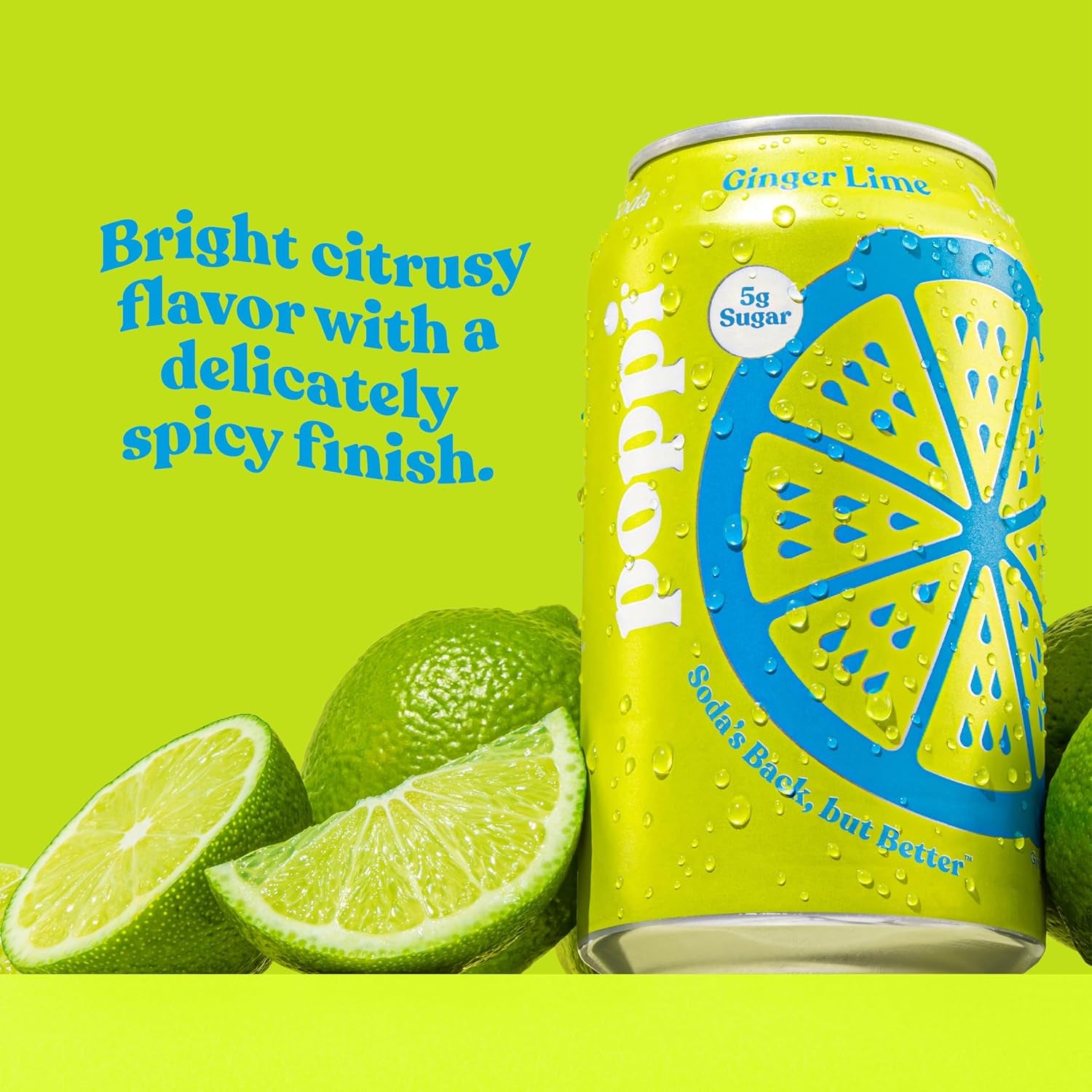 Poppi Prebiotic Soda, Sparkling Water & Fruit Juice, Ginger Lime, 12 oz, 12 Pack
