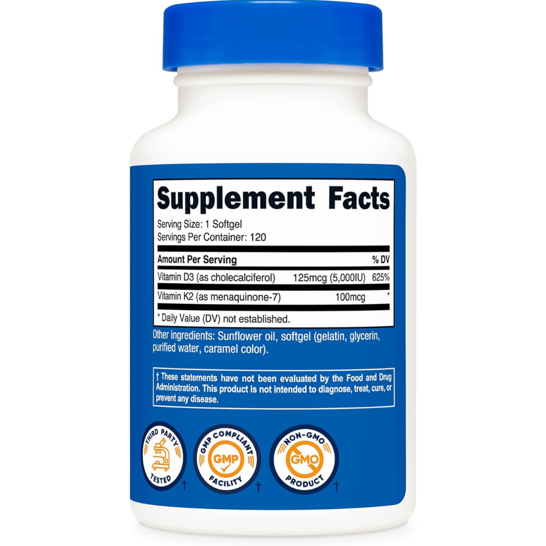 Nutricost Vitamin D3 + K2 (5000 IU D3 / 100mcg MK7)